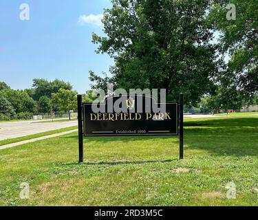 Lawrence, Kansas - 17. Juli 2023: Skatepark im Deerfield Park in Lawrence, KS Stockfoto