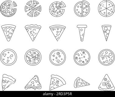 Pizza-Icons-Set. Ganze Pizza und Scheiben. Bearbeitbare Kontur. Vektorsammlung Für Einfache Symbole Stock Vektor