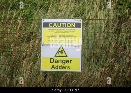 Gefahrenschild Warnung vor Addern in Seascale, Cumbria Stockfoto