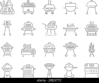 Barbecue Icons Set. Grillrestaurant, Picknick, Grillgerichte. Bearbeitbare Kontur. Vektorsammlung Für Einfache Symbole Stock Vektor