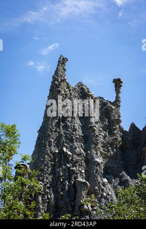 Kappensäulen, Les Demoiselles Coiffées, Le Sauze-du-Lac, Gap, Hautes-Alpes, Provence-Alpes-Cote d’Azur, Frankreich Stockfoto