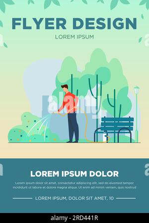 Ein Mann mit Schlauchbewässerungsbüsche im Stadtpark Stock Vektor