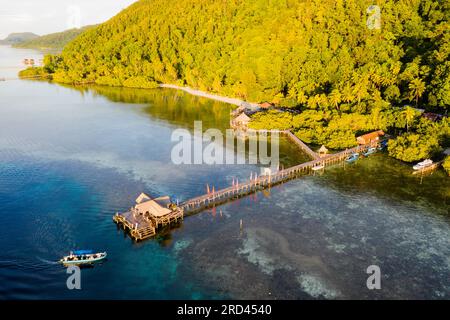 Jetty of Raja Ampat Dive Lodge, Raja Ampat, West Papua, Indonesien Stockfoto