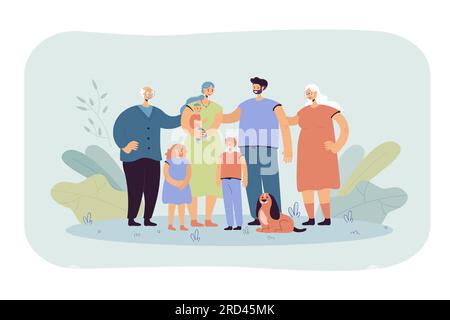 Glückliche große Familie, die zusammenstand und lächelte Stock Vektor