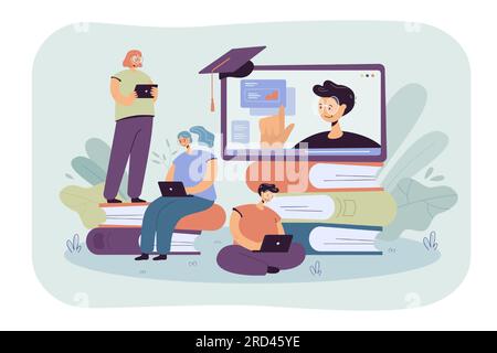 Kleine Schüler lernen Online-Lektion über ein Notebook Stock Vektor