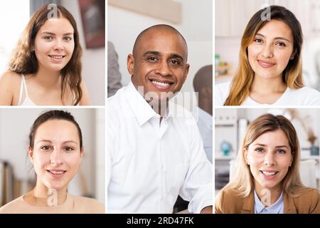 Collage aus Porträts lächelnder Geschäftsleute verschiedener Nationalitäten Stockfoto