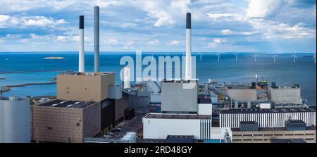 Luftaufnahme des Kraftwerks. ESG Green Energy in Kopenhagen, Dänemark. Stockfoto