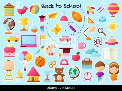 Set Back-to-School-Aufkleber. Isolierte Abzeichen. Stock Vektor