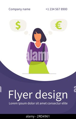 Eine Frau, die steht und über den Kurs nachdenkt Stock Vektor