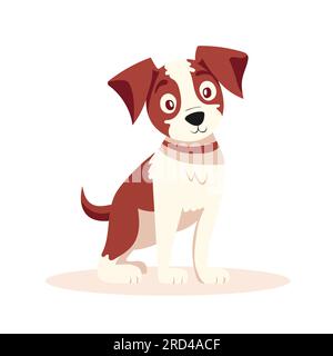 Fröhlicher Cartoon-Welpe. Süße kleine Hundefreundin. Vektordarstellung. Isoliert auf weißem Hintergrund. Stock Vektor