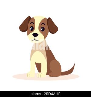 Fröhlicher Cartoon-Welpe. Süße kleine Hundefreundin. Vektordarstellung. Isoliert auf weißem Hintergrund. Stock Vektor