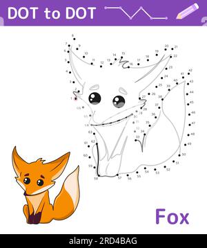 Zahlen Spiel Punkt zu Punkt. Spiel für Kinder. Süßer Fuchs Stock Vektor