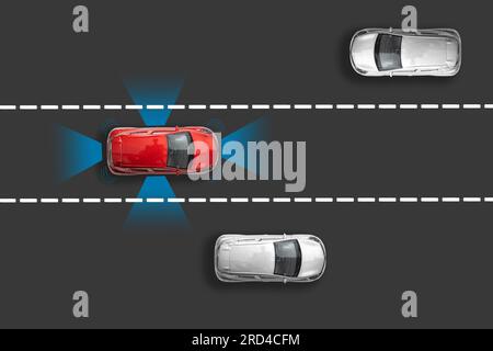 Auto mit Abstand Sensoren in der Ansicht von oben. 3D-Rendering Stockfoto