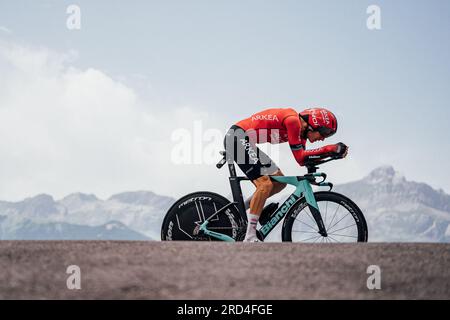 Passy, Frankreich. 18. Juli 2023. Bild von Zac Williams/SWpix.com- 18/07/2023 - Radfahren - 2023 Tour de France - Stufe 16 ITT Passy nach Combloux (22,4km) - ARKEA Samsic. Kredit: SWpix/Alamy Live News Stockfoto