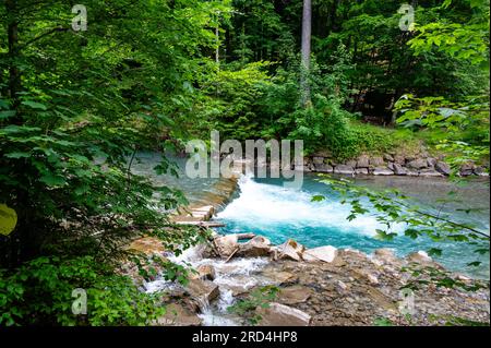 Blick auf Breitacher Riwer und Breitach im Allgau Oberstdorf. Bayern. Deutschland. Stockfoto