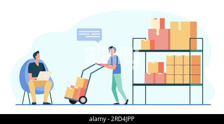 Lagerarbeiter, die Laptops verwenden Stock Vektor