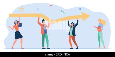 Winzige Figuren, die einen riesigen Pfeil zusammenhalten Stock Vektor