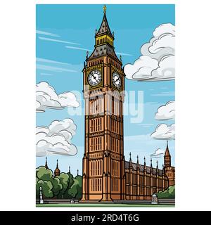 Großer Ben. Ein handgezeichnetes Comic-Bild von Big Ben. Vektor-Doodle-Zeichentrickfilm-Illustration Stock Vektor