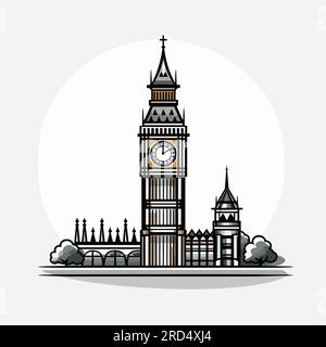 Großer Ben. Ein handgezeichnetes Comic-Bild von Big Ben. Vektor-Doodle-Zeichentrickfilm-Illustration Stock Vektor