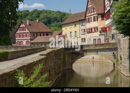 Fachwerkhäuser in der Altstadt, Schwaebisch-Halle, Hohenlohe, Kochertal, Heilbronn-Franken, Baden-Württemberg Stockfoto