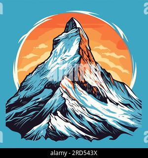 Das Matterhorn. Matterhorn, handgemalte Comic-Illustration. Vektor-Doodle-Zeichentrickfilm-Illustration Stock Vektor