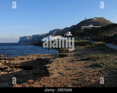 Blick von Les Rotes, Strand in Denia, Spanien Stockfoto