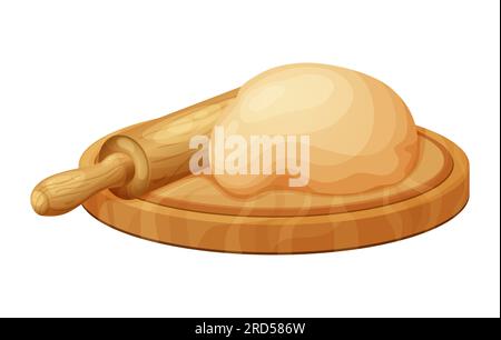 Frischer Rohteig zum Backen. Hausgemachtes, leckeres Brot. Karikatur aus hölzernen Küchen-Rollnadeln. Vektordarstellung für Menü, Café, Restaurant Stock Vektor