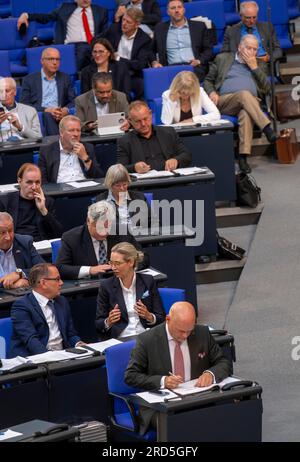 2. Reihe, von links nach rechts: Tino Chrupalla, Dr. Alice Weidel, oben rechts, vorletzte Reihe Dr. Alexander Gauland, Deutschland, Berlin, 06.07.2023 Stockfoto