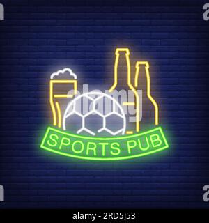 Sport Pub Neontext mit Fußball und Bier Stock Vektor