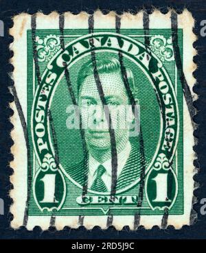 George VI. (Albert Frederick Arthur George; 1895–1952), König des Vereinigten Königreichs und der Dominions des British Commonwealth von 1936 bis zu seinem Tod 1952. Briefmarke, ausgestellt in Kanada im Jahr 1937. Stockfoto