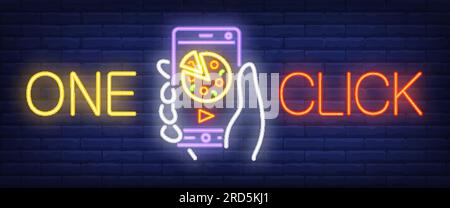Ein-Klick-Zeichen im Neonstil Stock Vektor