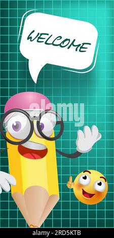 Begrüßungsbrief mit Zeichentrickstiftfigur Stock Vektor
