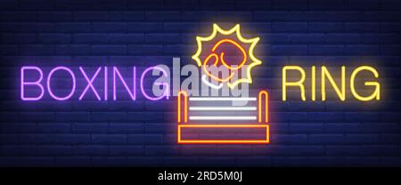 Boxring Neontext mit Handschuh Stock Vektor
