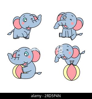 Cliparts von Cartoon-Version von süßen Elefanten, Vektordarstellung Stock Vektor