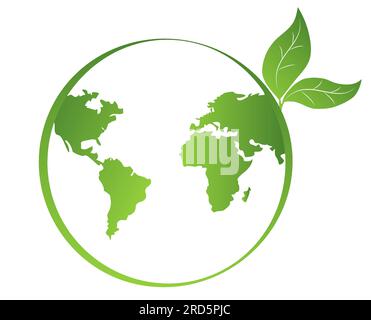 Abstrakte Erdkugel mit Kontinenten mit grünen Blättern, Symbol des grünen Planeten, Naturschutz, umweltfreundlicher Planet, Planet Stock Vektor