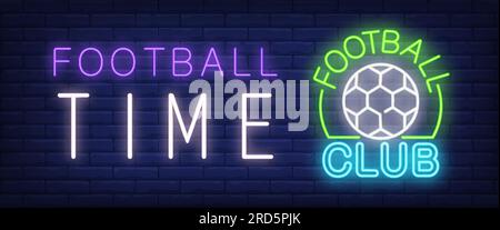 Football-Zeit, Club Neon Text mit Ball Stock Vektor