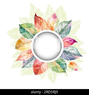 Runder Rahmen mit wässrigen Blättern. Hallo, Herbst. Blumenrahmen. Gemischte Medien. Vektordarstellung Stock Vektor