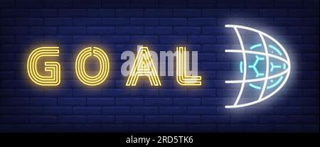 Neon-Text für Tor mit Fußball im Netz Stock Vektor