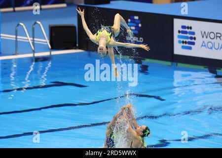Fukuoka, Japan. 18. Juli 2023. Japanische Mannschaft Kunstschwimmen : World Aquatics Championships Fukuoka 2023 Team Technical Final auf der Marine Messe Fukuoka Halle A in Fukuoka, Japan . Kredit: YUTAKA/AFLO SPORT/Alamy Live News Stockfoto