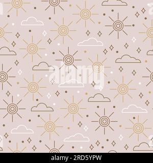 Nahtloses Muster mit magischen Elementen. Satz von Abbildungen linearer Vektoren. Mystisches Bo-Ho-Muster Stock Vektor