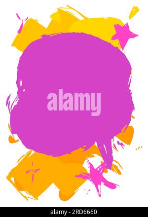 Gelb-violette Sprache Bubble Graffiti isoliert auf weißem Hintergrund. Abstraktes Nachrichtensymbol, mit Pinsel gemalt. Diskussion über urbanen Malstil BA Stock Vektor