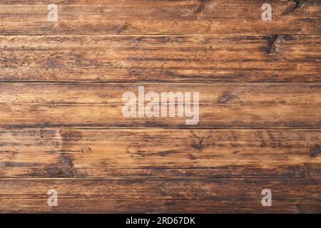 Rustikaler Holztisch, Holzstruktur, Draufsicht Stockfoto