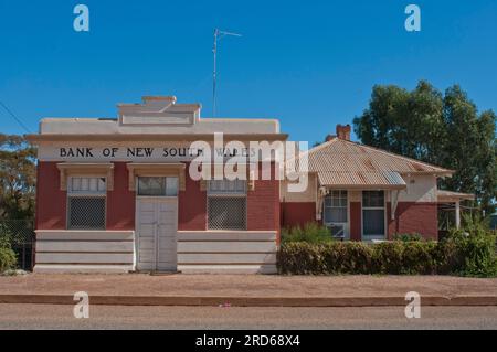 Old Bank of New South Wales building and adjoining managers residence in the main street of the tiny wheatbelt town of Pithara in Western Australia Stock Photo