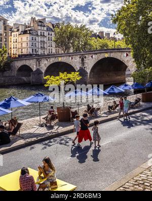 FRANKREICH. PARIS (75) 4TH. BEZIRK. MARIE-BRÜCKE. STRÄNDE IN PARIS 2023 Stockfoto