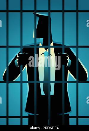 Business Concept Vektor Illustration eines Geschäftsmannes im Gefängnis. Verbrecher Mit Weißem Kragen Stock Vektor