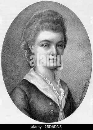 Wolzogen, Charlotte von, 16.4.1766 - 20,3.1794, deutsche Adelsfrau, unglückliche Liebe zu Friedrich Schiller, DAS URHEBERRECHT DES KÜNSTLERS MUSS NICHT GEKLÄRT WERDEN Stockfoto