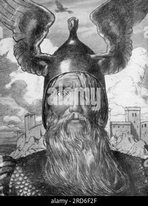 Odin (Woden), germanischer Gott, Kostümdesign für „der Ring des Nibelungen“ von Richard Wagner, ZUSÄTZLICHE-RECHTE-FREIGABE-INFO-NICHT-VERFÜGBAR Stockfoto