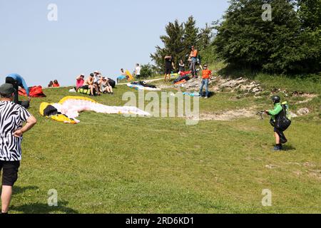 Gleitschirmfliegen in salzburg, österreichische alpen Stockfoto