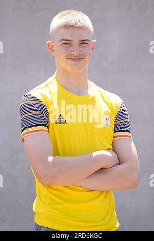 Gent, Belgien. 18. Juli 2023. Der belgische Athlet Finn Goorman posiert für den Fotografen in einem Team-Building-Trainingslager der jungen Athleten der Mannschaft Belgien in Gent, Dienstag, den 18. Juli 2023. Diese Athleten werden in Kürze vom 23. Bis 29. Juli am Europäischen Olympischen Jugendfestival (EYOF) teilnehmen und ihre Vorbereitungen für dieses EYOF-Turnier in der Topsport-Unterkunft in Gent fortsetzen. BELGA FOTO LAURIE DIEFFEMBACQ Kredit: Belga News Agency/Alamy Live News Stockfoto