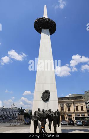 Gedenkstätte der Rebirth zum Gedenken an die Kämpfe und Opfer der Ereignisse vom 1989. Dezember auf dem Platz der Revolution, Bukarest, Rumänien Stockfoto